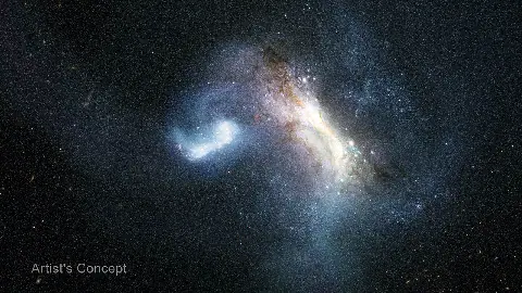 Artist's concept of a dwarf galaxy colliding with the young Milky Way