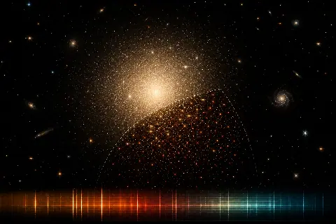 概念性的古老星系，揭示其最亮恒星下方密集的微弱低质量恒星群
