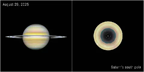 NASA Hubble image of Saturn and its south-pole atmospheric wave
