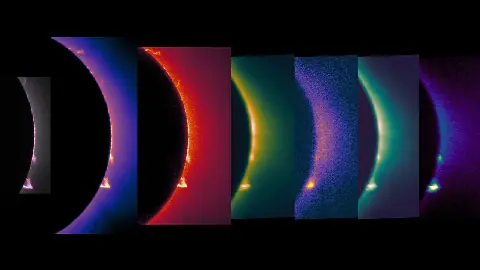 The solar corona and prominences photographed in several wavelengths during a total solar eclipse